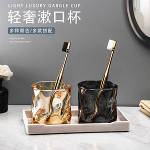 Luxury glass toothbrush cup set - stylish, minimalist design for home use, perfect for couples - includes rinse cup, toothbrush holder, and toothpaste dispenser