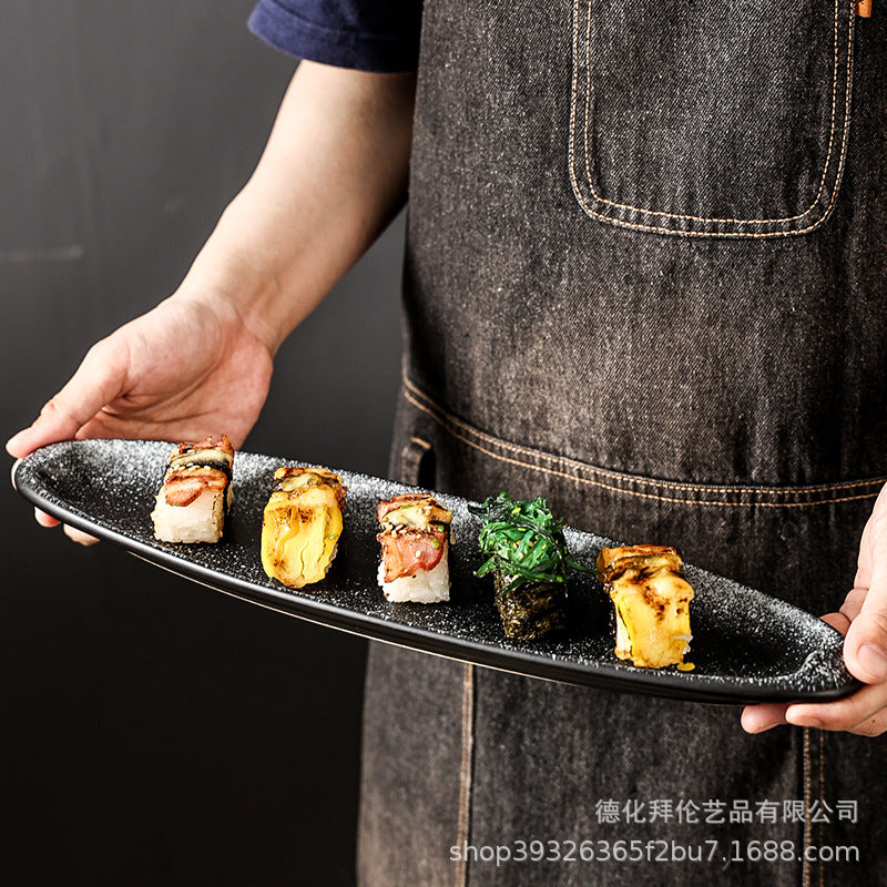 Japanese creative large long sushi plate oval plate sushi sashimi plate day-shaped plate restaurant wine business plate