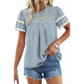 Amazon round neck ruffle short sleeve shirt women's  summer new casual bohemian style top