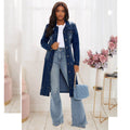 fashion style denim outwear women's  hot-selling new dark washed and worn retro silm long windbreaker