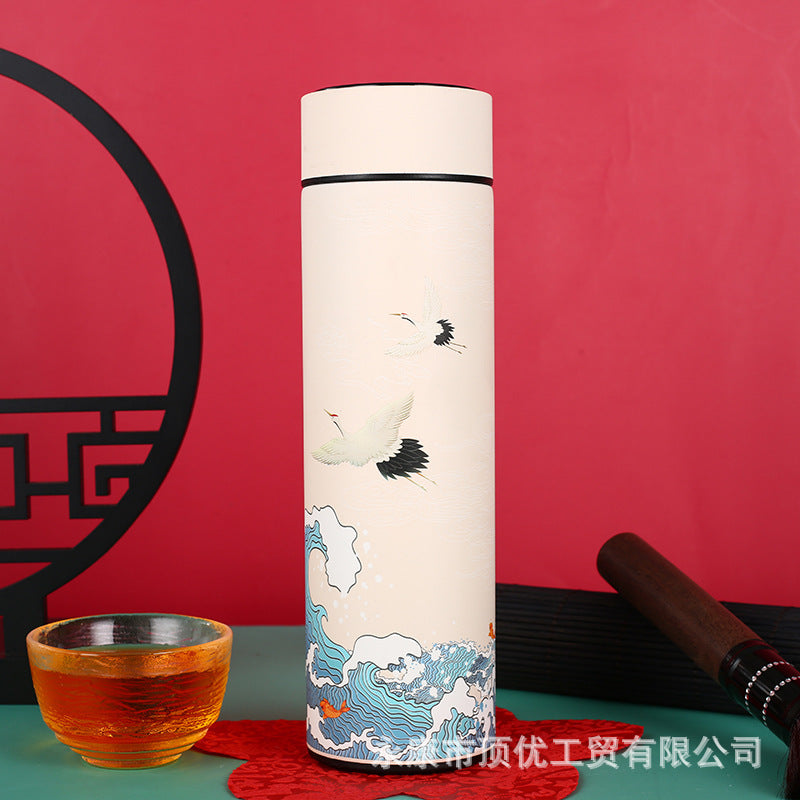 Chinese style national trend 304 smart cup wholesale double layer vacuum thermos cup student creative gift water cup logo