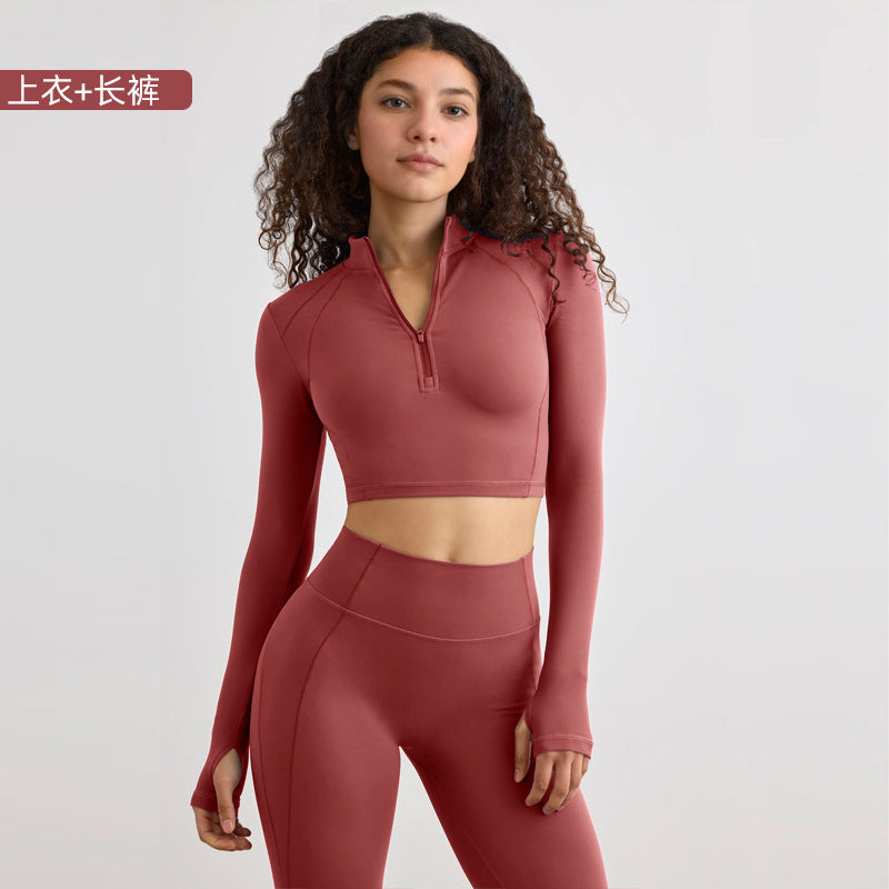 European and american style half-zip long sleeve yoga top - compression running activewear for high-intensity outdoor workouts - women's quick-dry yoga shirt