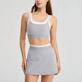 new arrivalfake two-piececontrast color white striped suspender running sports intimates bra tennis skirt yoga suit