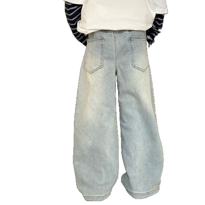 spring/autumn kids' casual fashion straight-leg jeans - girls' stylish dachshund 3d embroidered versatile denim pants