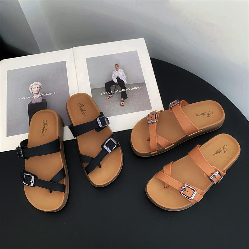 2026 women's summer thick-soled slides - new fashion casual beach sandals - flat, thong-toe flip-flops