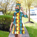 African women's fashion: european and american cross-border e-commerce,   new collection - wax print dress with matching headscarf and face mask