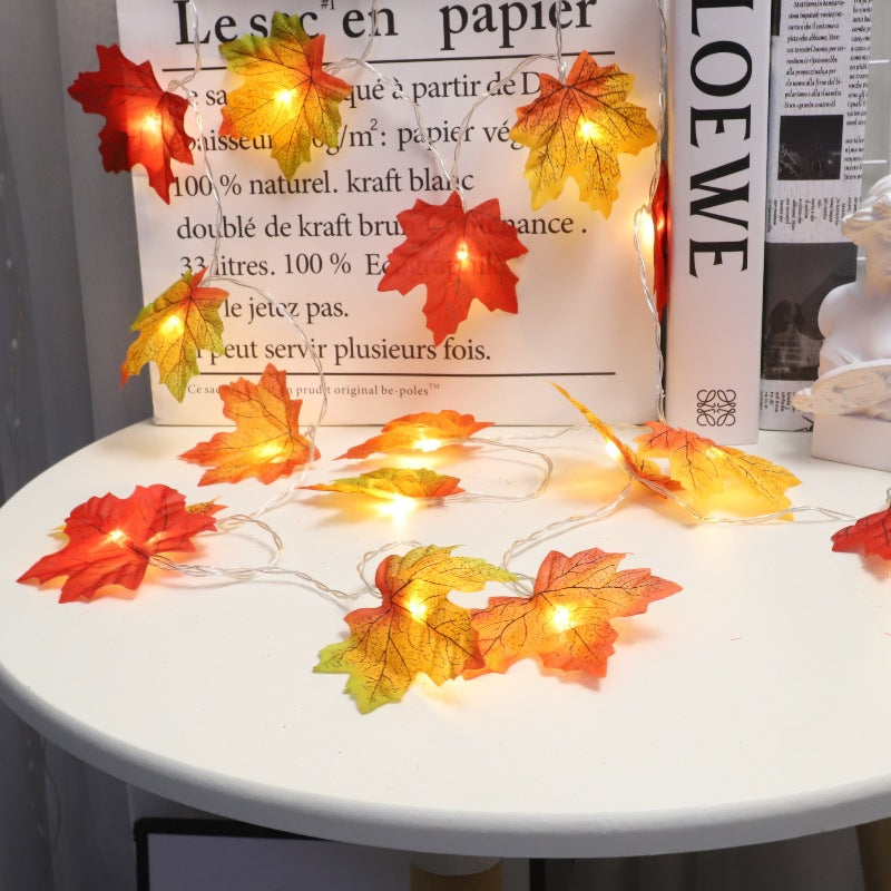LED simulation four-color maple leaf Thanksgiving decorative light string battery box light string
