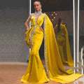 new foreign trade european and american women's clothing   evening gown yellow gold sprinkle sequin long dress
