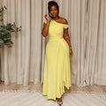 European and american style ins cross-border women's pure color design waist pleated a-line skirt oblique collar sleeveless exposed one-shoulder long dress