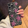 Leopard print pink star phone case for iphone 17 pro max, apple 15 full coverage shockproof soft case, women's style wholesale