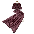 K-stylework clothing style lantern sleeve waist two-piece set female autumslimming lookhigh waist skirt red elegantsuit