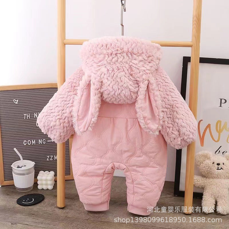 Baby winter clothes quiltedthickened jumpsuit baby girl outing clothes full month newborn fall and winterheattech tide