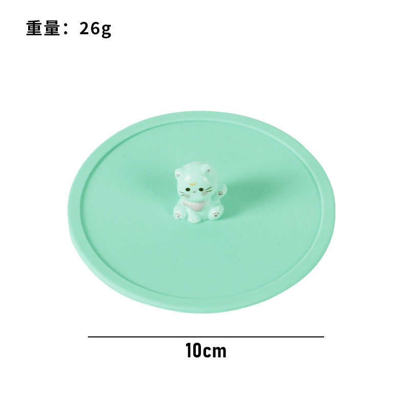 Silicone cup lid - food grade, cartoon design, creative, dustproof, leak-proof tea cup/water cup lid - multi-purpose sealed fresh-keeping lid