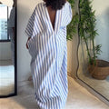 European and american cross-border women's clothing:  autumn new arrivals - casual plus size deep v-neck loose fit long backless dress