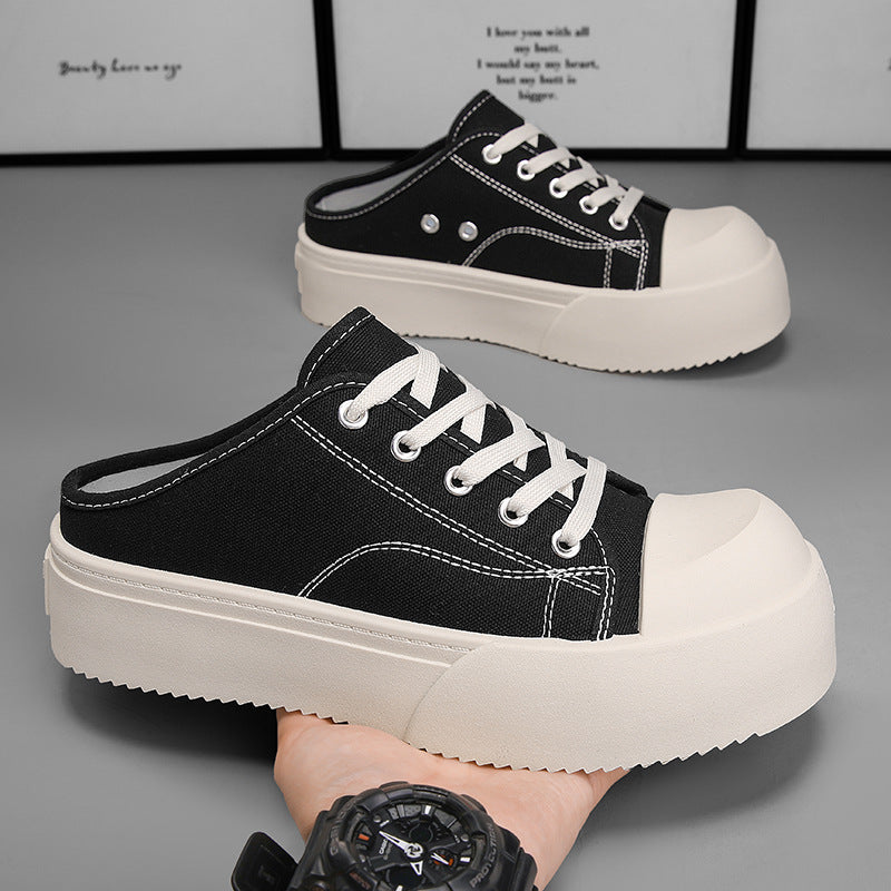 Canvas men's shoes summer breathable easiest for matchcasual big toe sneakers lazy one-leg sports heelless toe half drag