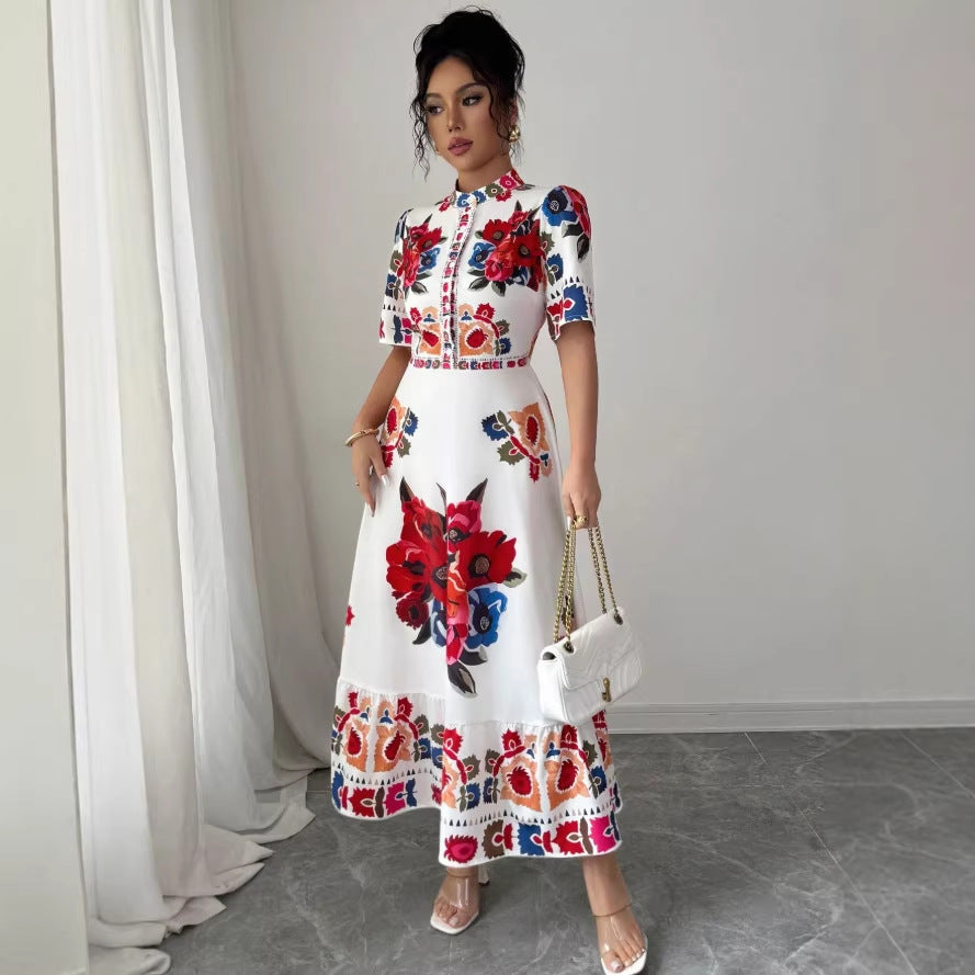 new european and american style printed elegant dress