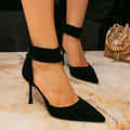 Huizhou aliexpress women's high heel sandals - black faux fur fashion sexy pointed toe back zipper heels