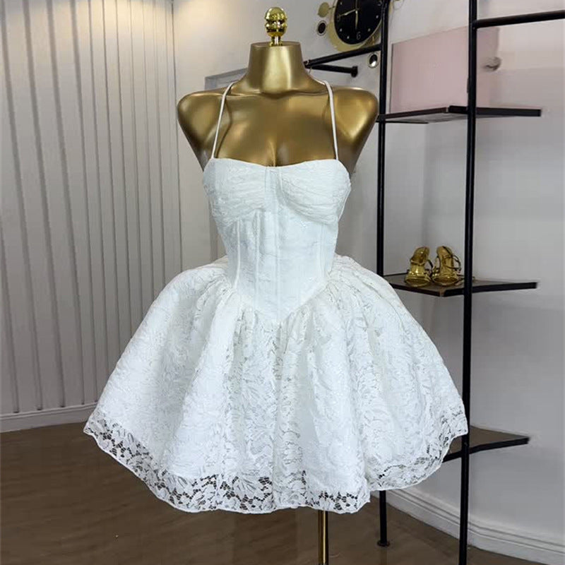 European and american cross-border women's fashion:  summer new arrival - elegant bandeau lace high-waisted a-line slip dress with unique design