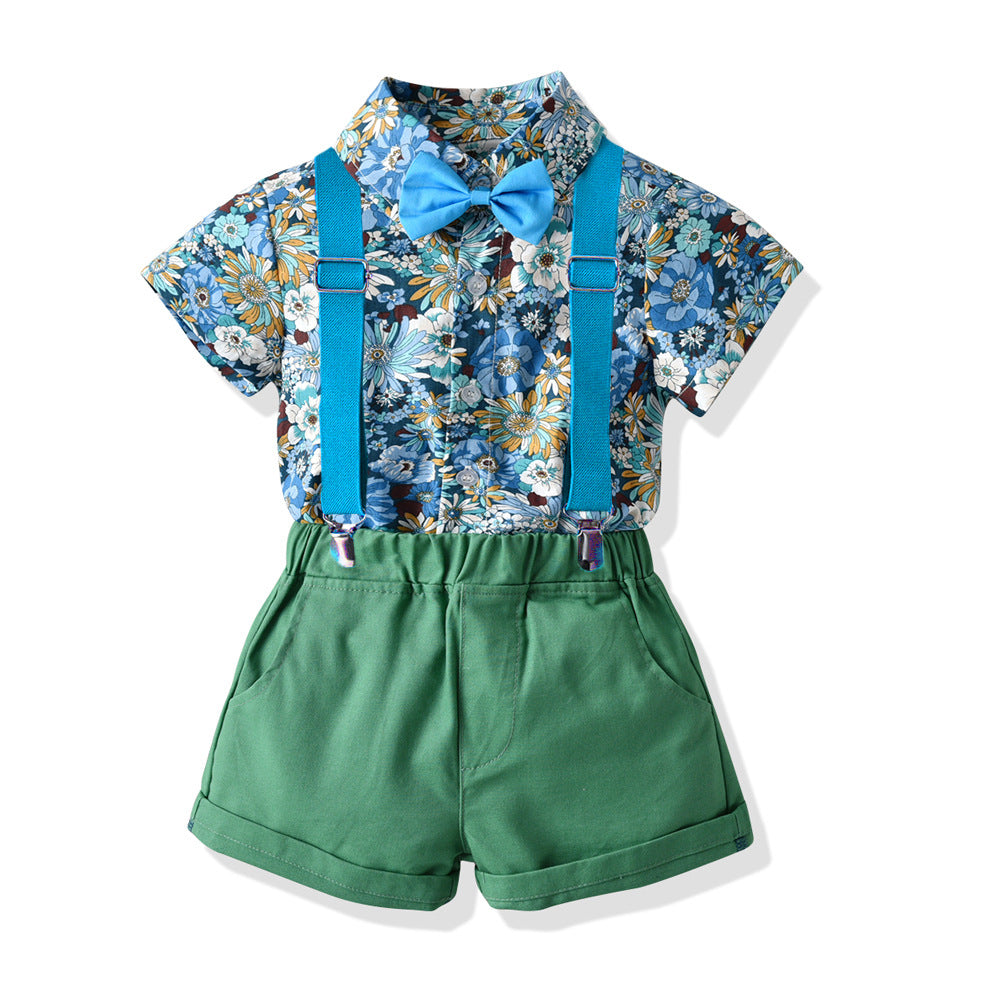 Kids' hong kong style floral shirt performance costume, boys' street dance outfit, runway dress, boys' host outfit, children's day performance costume
