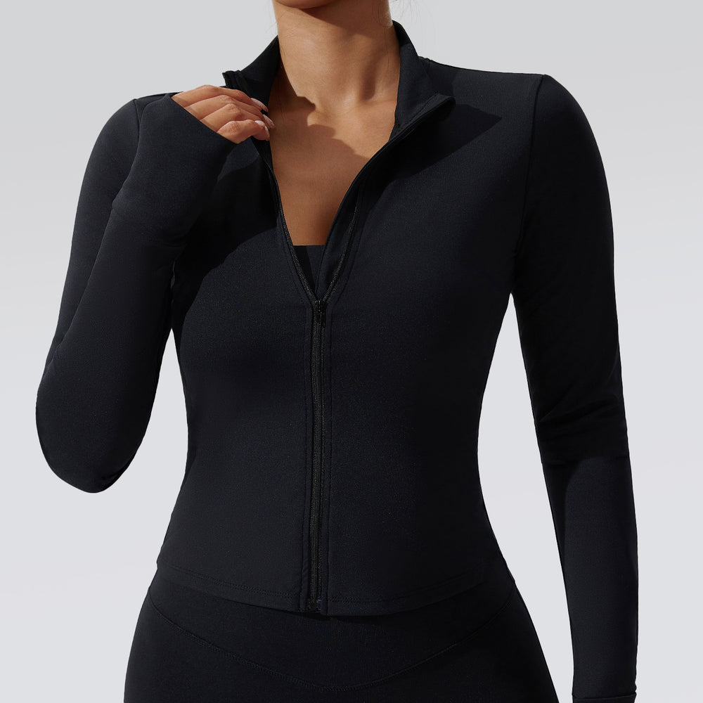European and american autumn/winter new yoga jacket for women, zip-up cardigan, stretch long sleeve activewear, custom pattern making available