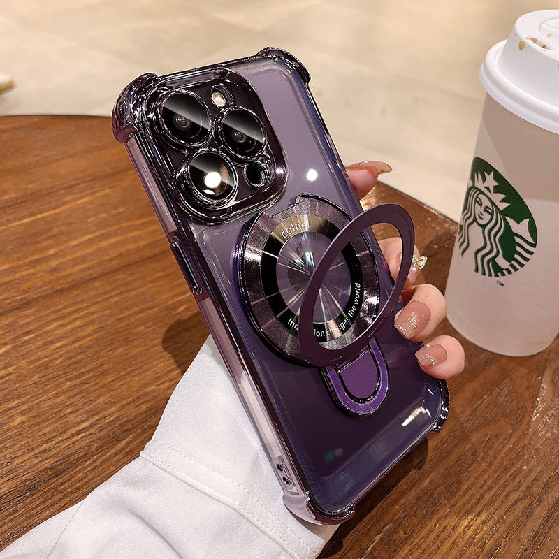 Four-corner airbag magnetic suction bracket suitable for apple 17promax mobile phone case iphone16/15 anti-fall transparent case
