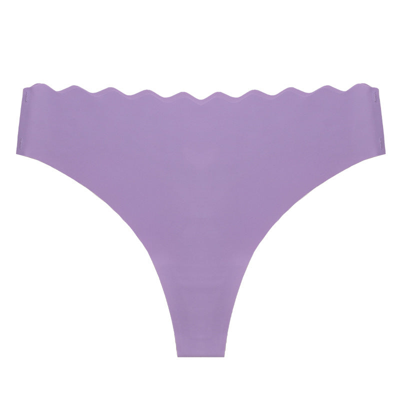 fashion one-piece seamless women's underwear pure colorcut out wavy waist low-waist nylon adhesive underwear for women