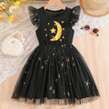 Girls' export mesh dress - black flutter sleeve star print round neck sleeveless princess tutu dress