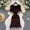 Xiaoxiangfengclassy contrast colorbows strappy long sleevesdress women's metal buckle waist slimming lookknitting short skirt