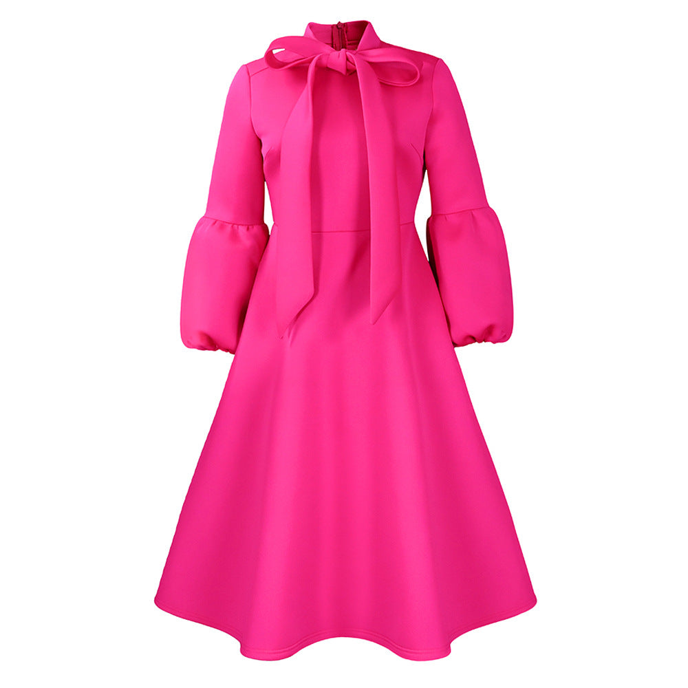 D427 independent station foreign trade women's clothing  new style puff sleeves strappy large skirt high waist dress fashion dress
