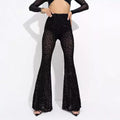 European and american style cross-border independent website women's hot-selling sexy mesh flocked high-waisted leg-lengthening slightly flared casual pants