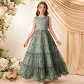 Custom girls' dresses - european & american style long gowns - lace elegant princess dresses - big & tall girls' round neck vest summer dresses - cross-border e-commerce