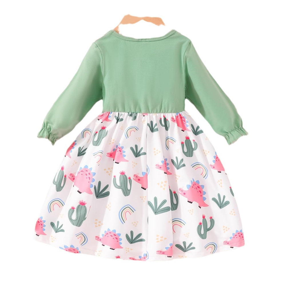 Children's long-sleeved round neck bow dress