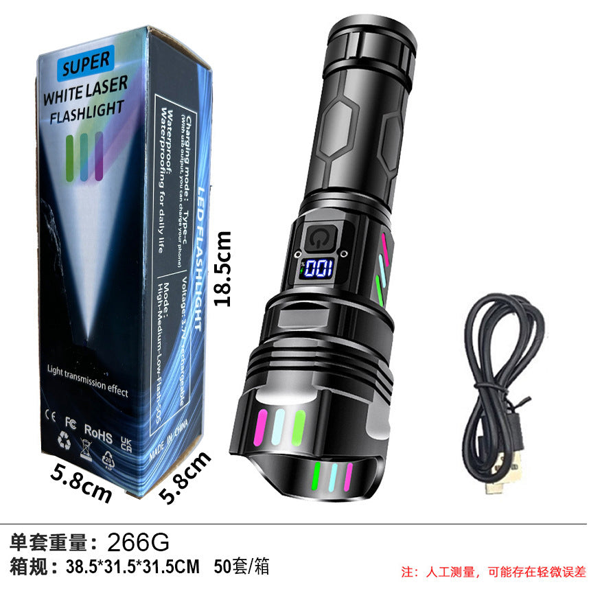 Cross-border new hot-selling strong light digital flashlight outdoor charging super bright focusing emergency self-defense household flashlight