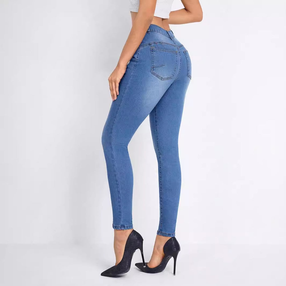 Pre-sale #ready stock-15607#  cross-border women's ins versatile fashionable tight stretch skinny jeans