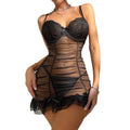 Lingeriefashion women's sexyintimateslace mesh patchwork pleated skirt see-through suspender skirt