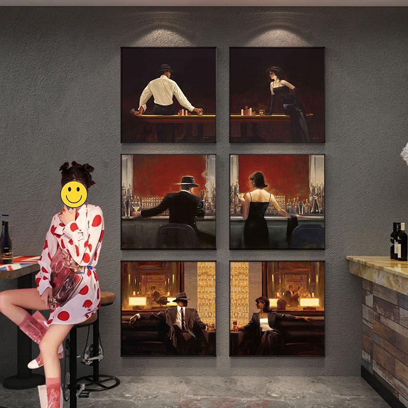 Bar decorative painting industrial style retro nostalgic beautiful woman oil painting box sofa background wall western restaurant red wine hanging painting