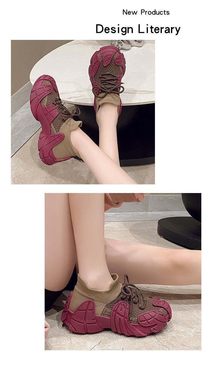 2025 new women's chunky knit sneakers - versatile mesh lightweight running & fitness sock sneakers