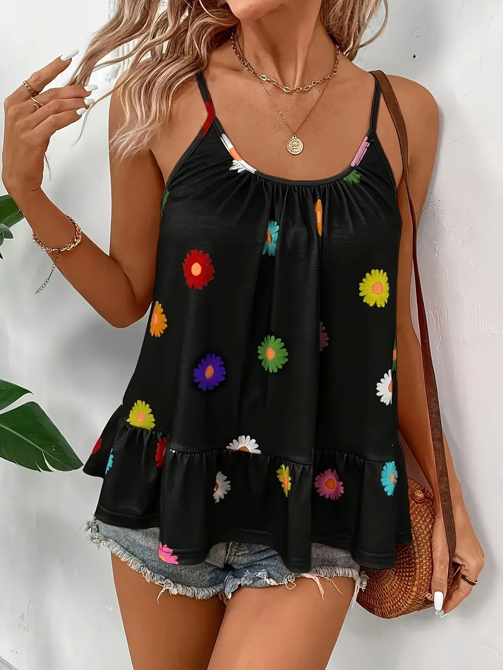 summernew arrivaldaisy floral camisole looseslimming lookins styletops inner wear vacationcasual women's style