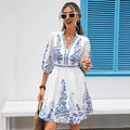 european and american cross-border women's casual v-neck lace jacquard dress