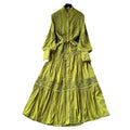 Frenchclassyretrolacepatchwork pearl single breasted slimmingelegant stand collar lantern sleeve large swing dress