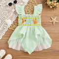 Baby girl cute ocean-themed ruffle plaid patchwork mesh romper dress
