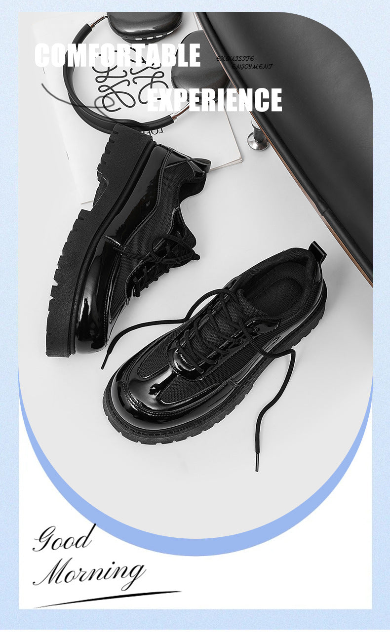 Men's shoes 2026 new spring british style casual low-top martin boots men's leather shoes chunky sole black derby trendy shoes
