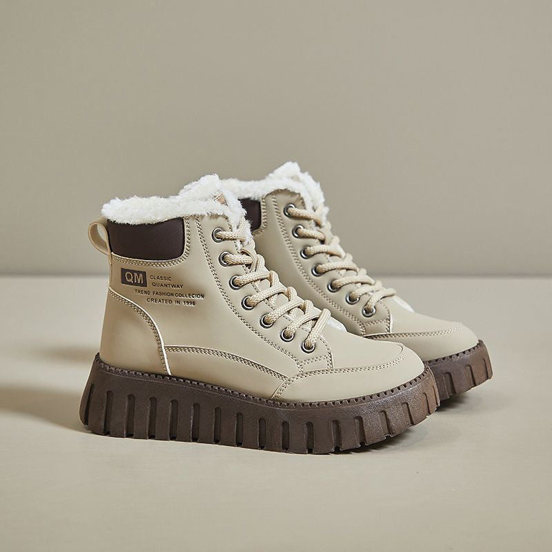 Women's fleece-lined cotton shoes - authentic, warm, flat, new autumn/winter 2025 collection. leather upper, soft sole, durable women's shoes - kt2509
