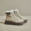 Women's fleece-lined cotton shoes - authentic, warm, flat, new autumn/winter 2025 collection. leather upper, soft sole, durable women's shoes - kt2509
