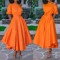 summer new cross-border e-commerce  european and american style women's one-shoulder tie-waist midi dress/midi skirt