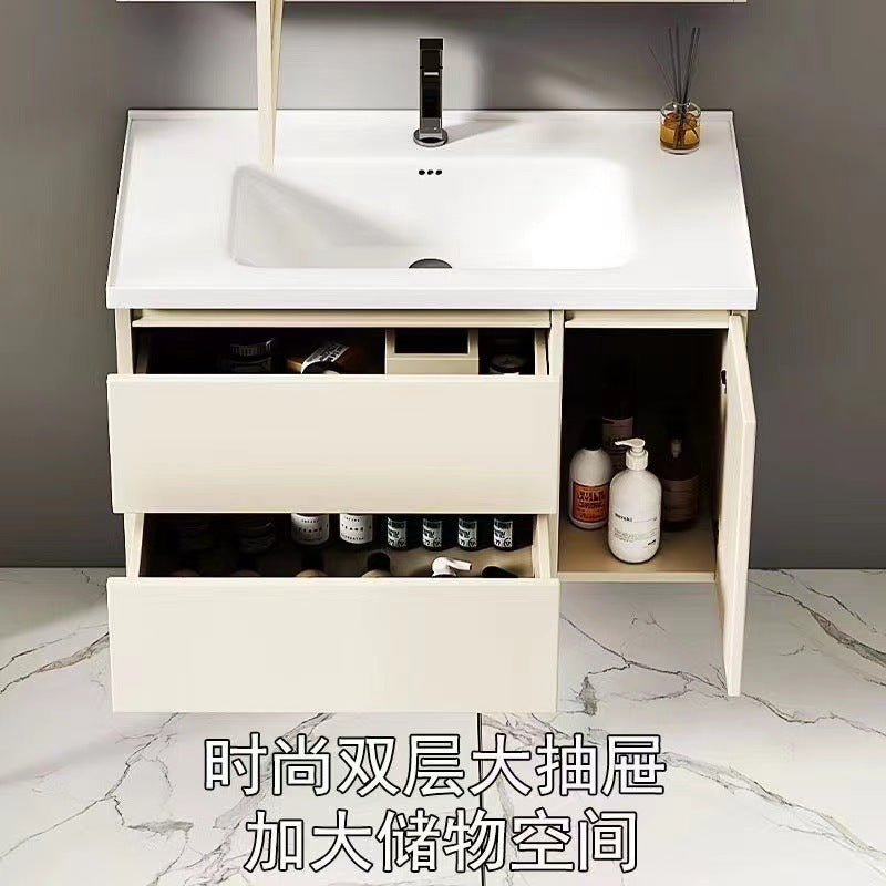 Double-layer drawer honeycomb aluminum bathroom cabinet bathroom mirror cabinet combination wall-mounted ceramic integrated basin honeycomb aluminum basin