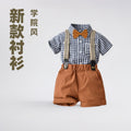 Boys' summer new arrival: preppy plaid shirt set - stylish short-sleeve overalls for toddlers and young children
