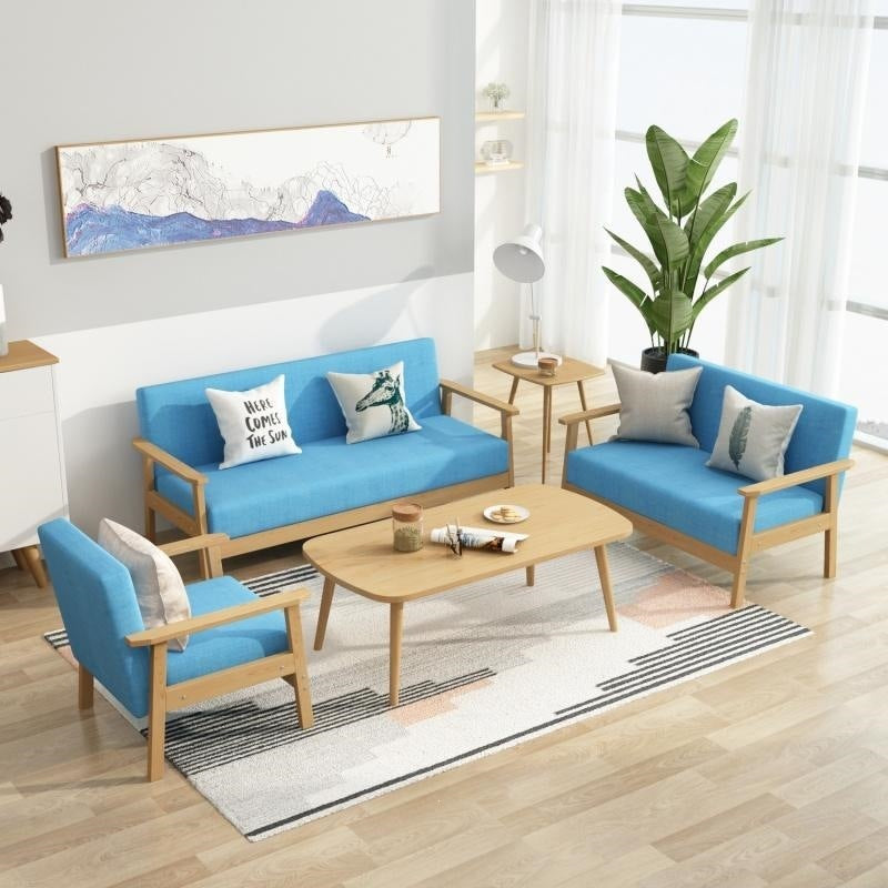 Solid wood sofa and coffee table set - modern minimalist fabric office sofa for small apartments and rental properties