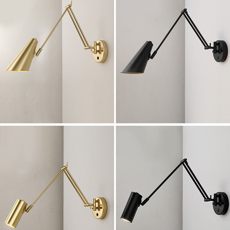 Wall lamp bedroom bedside reading eye protection study Nordic Internet celebrity with switch rotary telescopic folding long rocker arm lamp