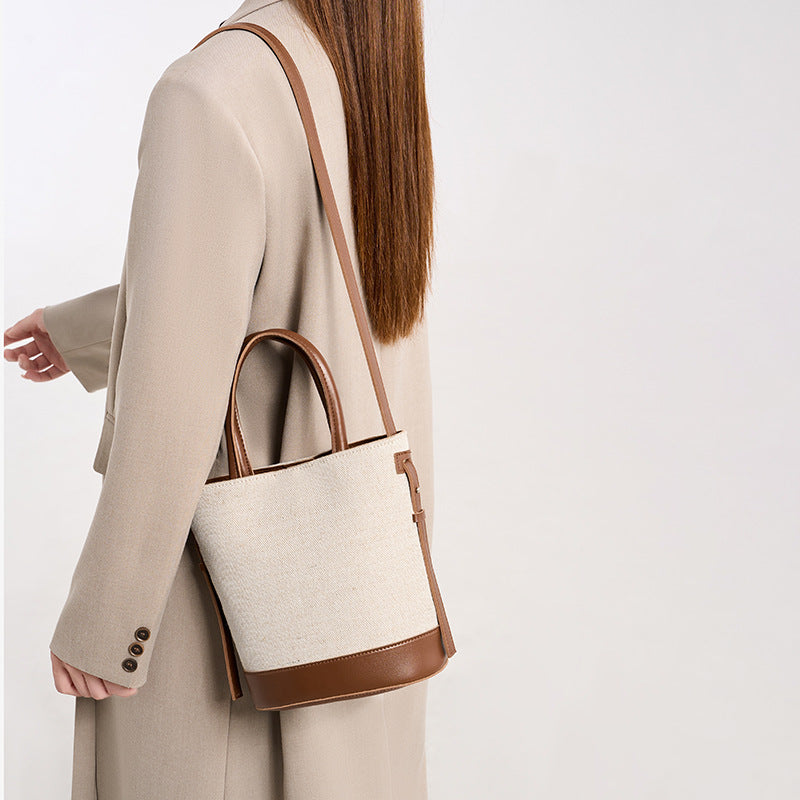 Versatile minimalist patchwork large capacity crossbody bag - korean style fashion canvas tote bucket bag for women - ladies' shoulder bag